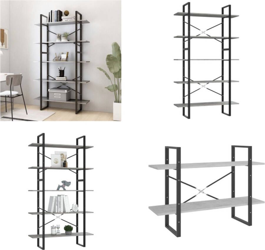 VidaXL Boekenkast met 5 schappen 100x30x175 cm bewerkt hout betongrijs Boekenkast Boekenkasten Kast Kasten