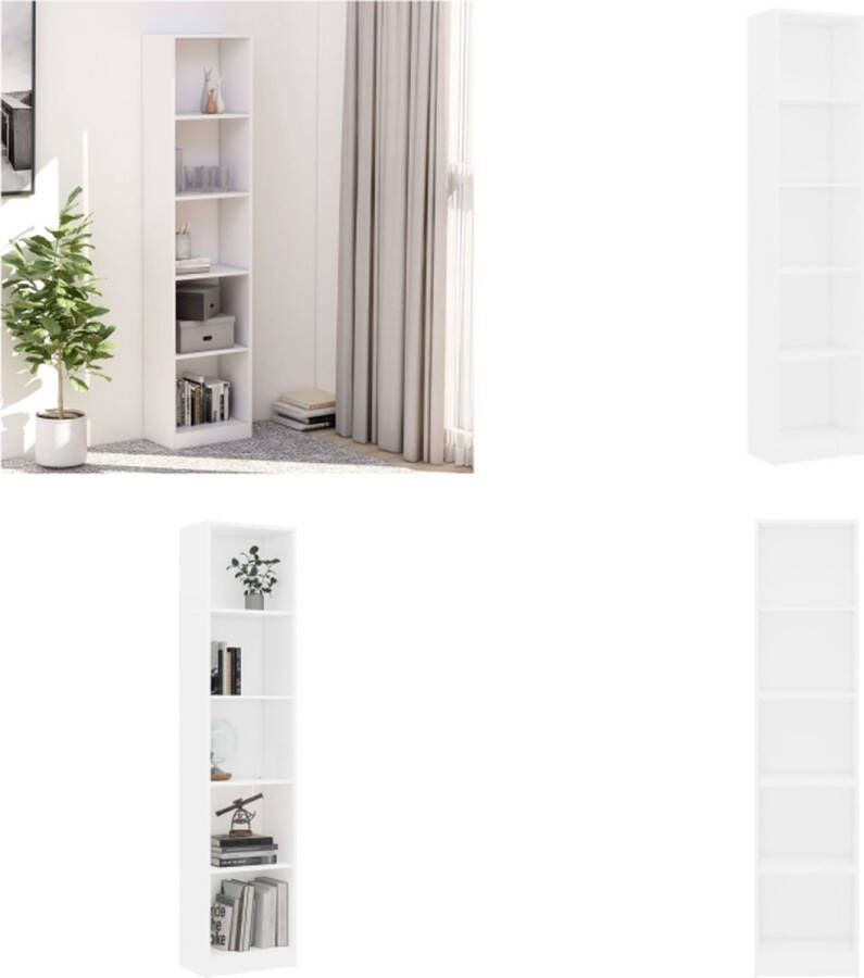 VidaXL Boekenkast met 5 schappen 40x24x175 cm bewerkt hout wit Boekenkast Boekenkasten Boekenschap Boekenschappen