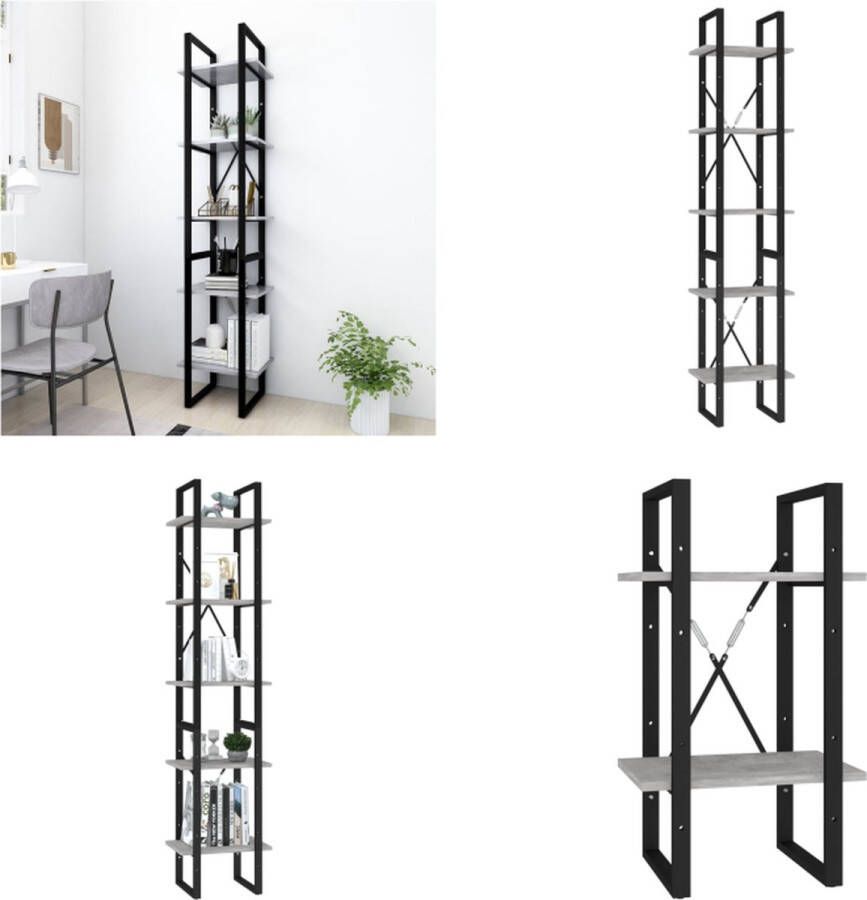 VidaXL Boekenkast met 5 schappen 40x30x175 cm bewerkt hout betongrijs Boekenkast Boekenkasten Kast Kasten