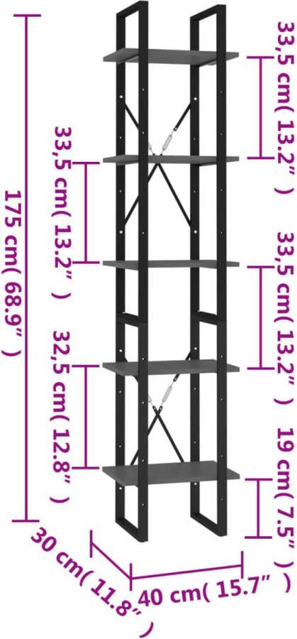 VidaXL -Boekenkast-met-5-schappen-40x30x175-cm-bewerkt-hout-grijs - Foto 3