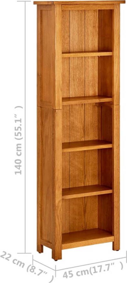 VidaXL -Boekenkast-met-5-schappen-45x22x140-cm-massief-eikenhout - Foto 2