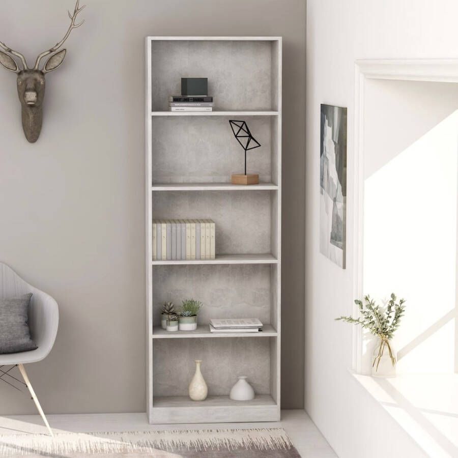 VidaXL -Boekenkast-met-5-schappen-60x24x175-cm-bewerkt-hout-betongrijs - Foto 1