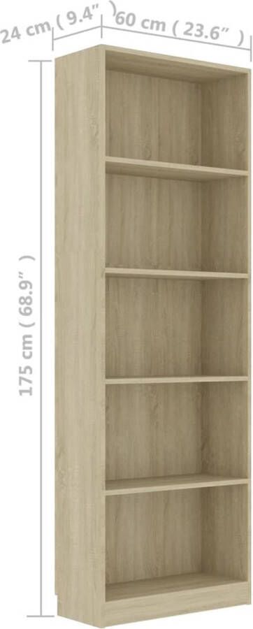 VidaXL -Boekenkast-met-5-schappen-60x24x175-cm-bewerkt-hout-sonoma-eik - Foto 3