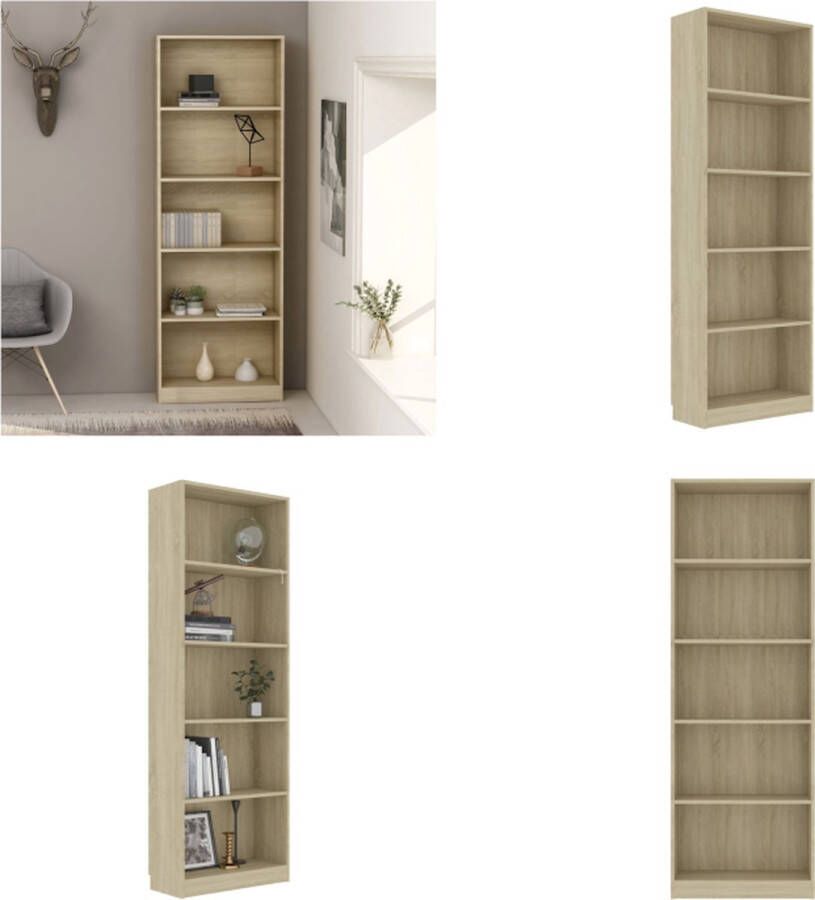 vidaXL Boekenkast met 5 schappen 60x24x175 cm bewerkt hout sonoma eik Boekenkast Boekenkasten Kast Kasten