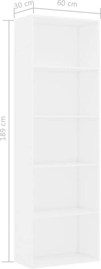 VidaXL -Boekenkast-met-5-schappen-60x30x189-cm-bewerkt-hout-wit