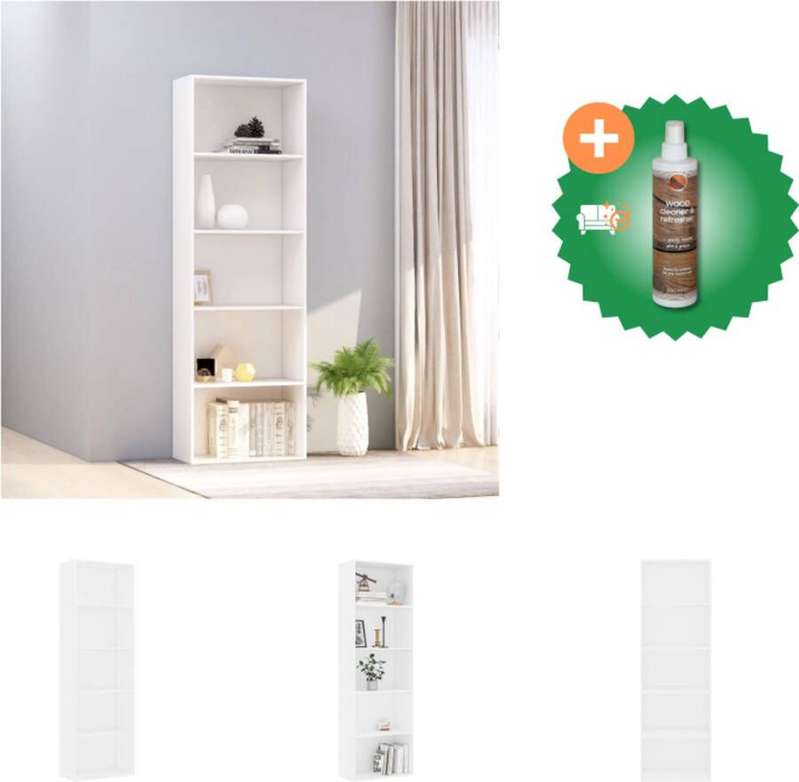 VidaXL Boekenkast met 5 schappen 60x30x189 cm bewerkt hout wit Kast Inclusief Houtreiniger en verfrisser