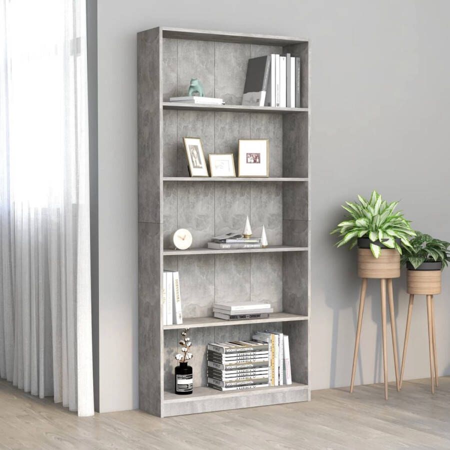 VidaXL -Boekenkast-met-5-schappen-80x24x175-cm-bewerkt-hout-betongrijs