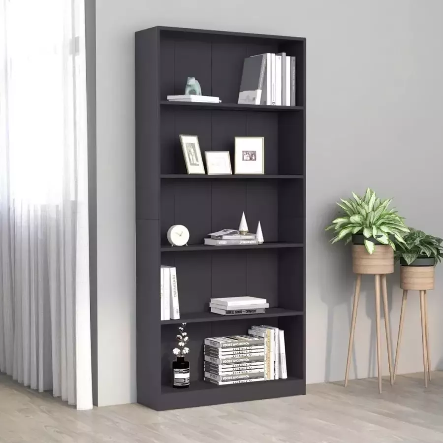 VIDAXL Boekenkast met 5 schappen 80x24x175 cm bewerkt hout grijs