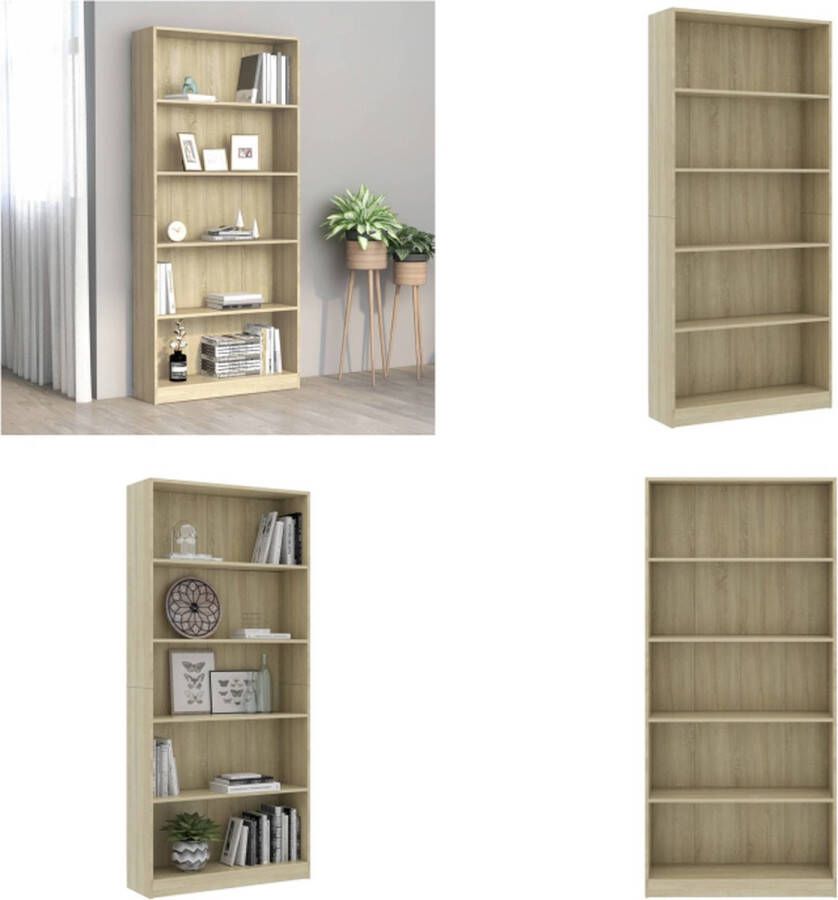 vidaXL Boekenkast met 5 schappen 80x24x175 cm bewerkt hout sonoma eik Boekenkast Boekenkasten Boekenschap Boekenschappen