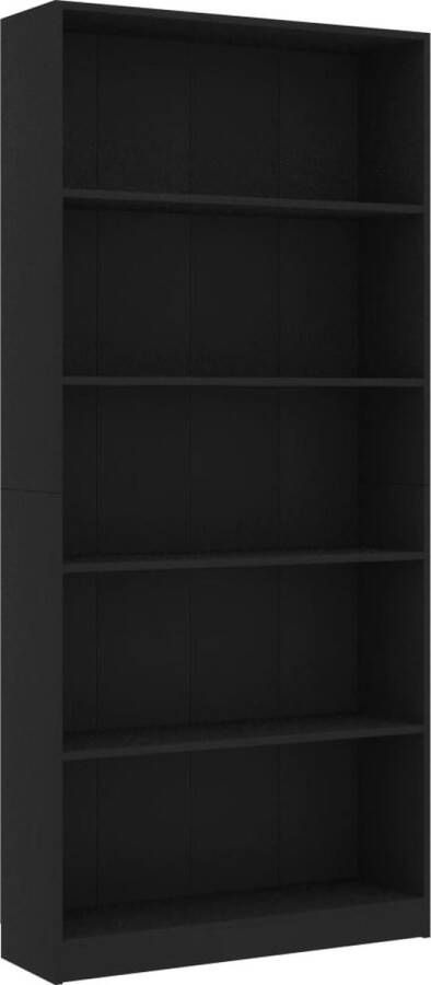 VidaXL -Boekenkast-met-5-schappen-80x24x175-cm-bewerkt-hout-zwart - Foto 2