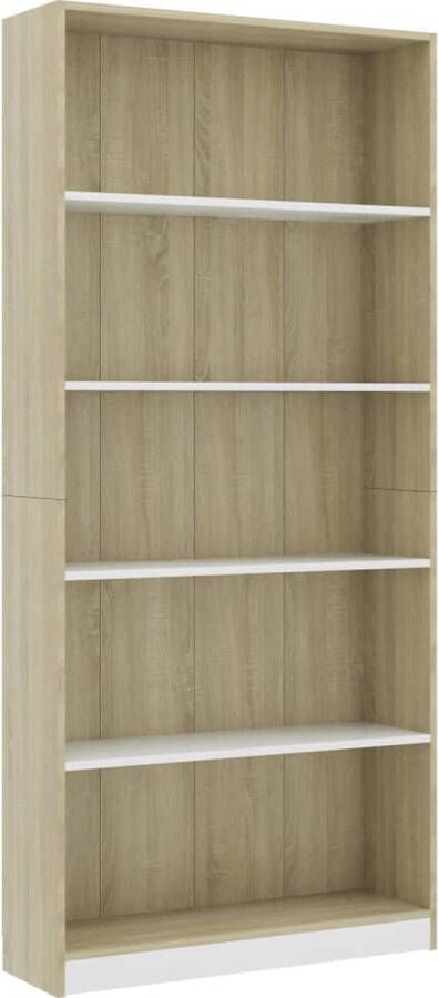 VidaXL -Boekenkast-met-5-schappen-80x24x175cm-bewerkt-hout-wit-en-eiken - Foto 3