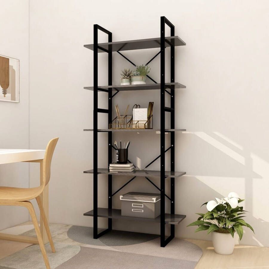 VidaXL -Boekenkast-met-5-schappen-80x30x175-cm-bewerkt-hout-grijs - Foto 1