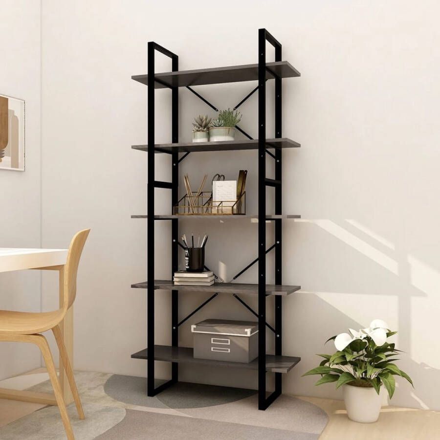 VidaXL -Boekenkast-met-5-schappen-80x30x175-cm-grenenhout-grijs - Foto 1