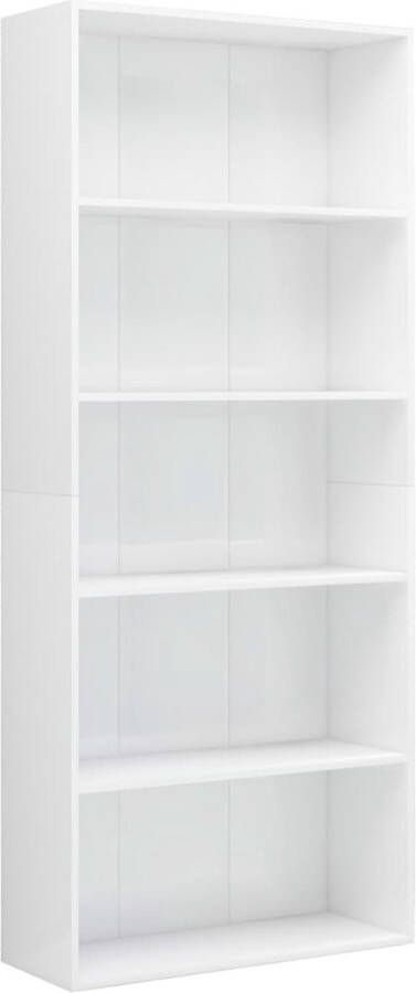 VidaXL -Boekenkast-met-5-schappen-80x30x189-cm-spaanplaat-hoogglans-wit - Foto 2