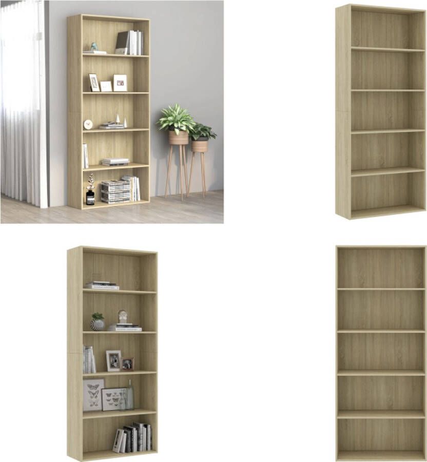 VidaXL Boekenkast met 5 schappen 80x30x189 cm spaanplaat sonoma eiken Boekenkast Boekenkasten Kast Kasten