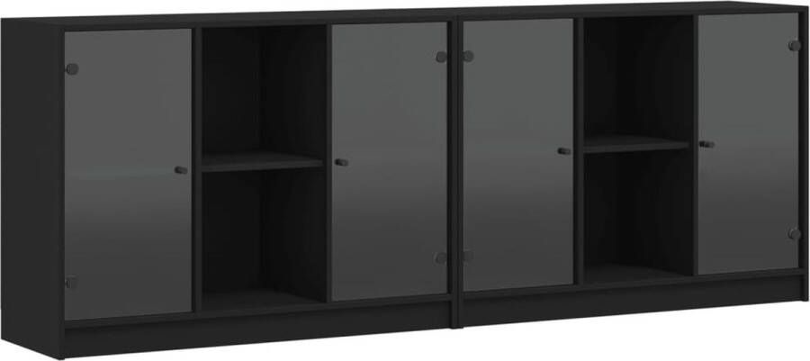 VidaXL -Boekenkast-met-deuren-204x37x75-cm-bewerkt-hout-zwart - Foto 4