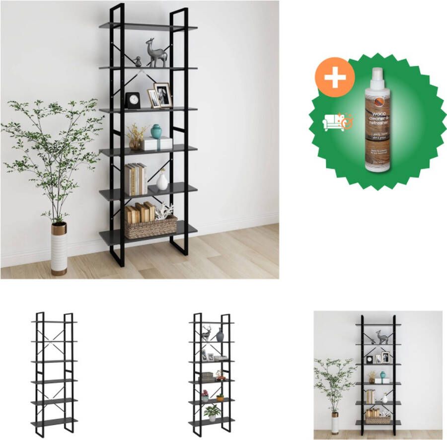 VidaXL Boekenkast Metaal 80 x 30 x 210 cm Grijs Kast Inclusief Houtreiniger en verfrisser