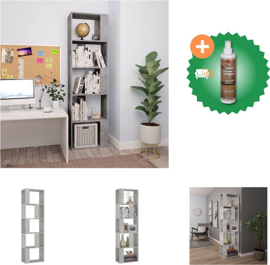 VidaXL Boekenkast kamerscherm 45x24x159 cm bewerkt hout betongrijs Kast Inclusief Houtreiniger en verfrisser