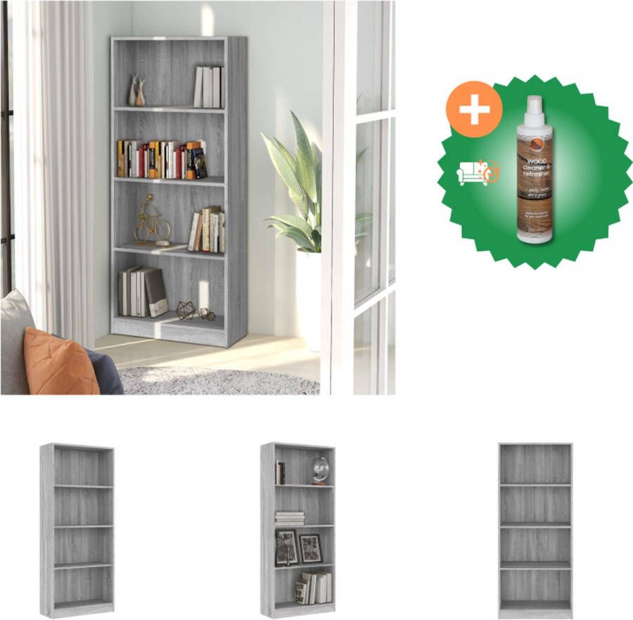 VidaXL Boekenkast 4 schappen 60x24x142 cm bewerkt hout grijs sonoma Kast Inclusief Houtreiniger en verfrisser