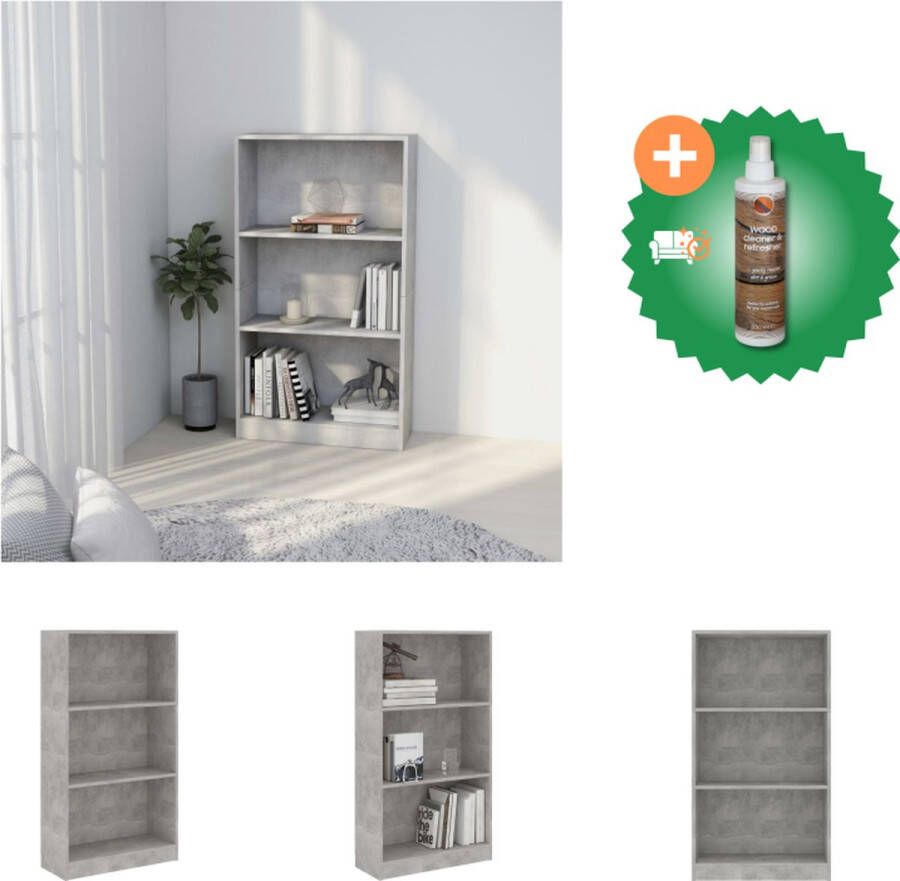 VidaXL Boekenkast met 3 schappen 60x24x109 cm bewerkt hout betongrijs Kast Inclusief Houtreiniger en verfrisser