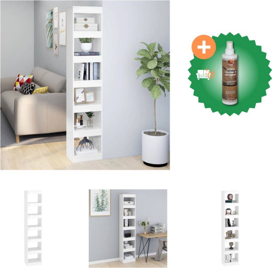 VidaXL Boekenkast Modern Hoogglans Wit 40 x 30 x 198 cm Wandmontage Kast Inclusief Houtreiniger en verfrisser