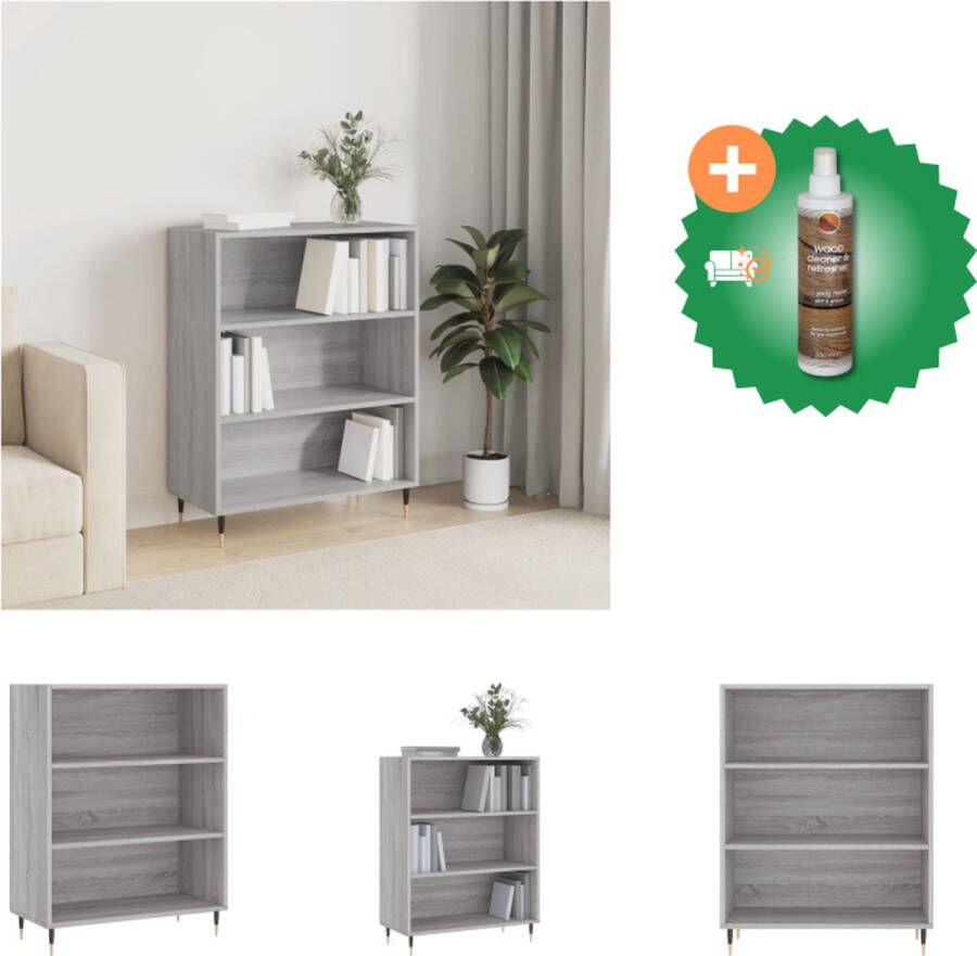 VidaXL Boekenkast Sonoma Eiken Grijs 69.5 x 32.5 x 90 cm Stevig materiaal voldoende opbergruimte stabiel tafelblad metalen voeten Kast Inclusief Houtreiniger en verfrisser