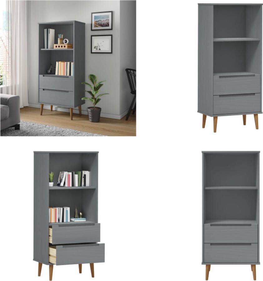 VidaXL Boekenkast MOLDE 60x35x133-5 cm massief grenenhout grijs Boekenkast Boekenkasten Boekenschap Boekenstandaard