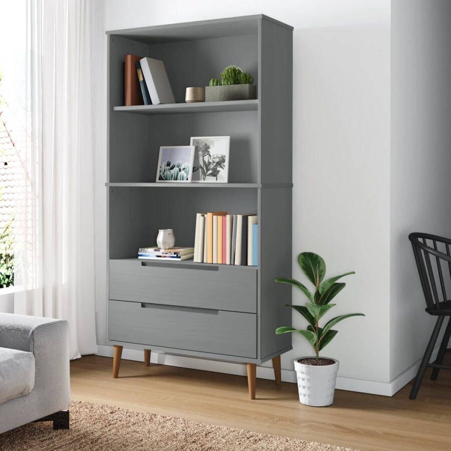 VidaXL -Boekenkast-MOLDE-85x35x170 5-cm-massief-grenenhout-grijs