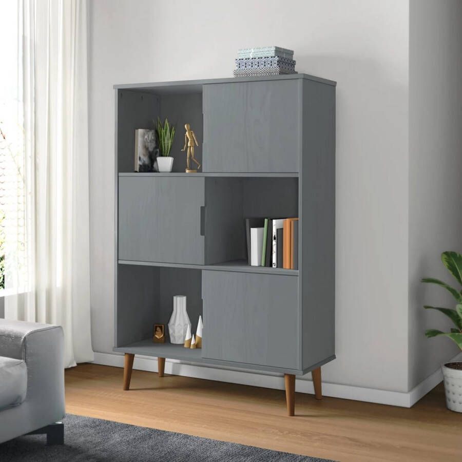 VidaXL -Boekenkast-MOLDE-90x35x133 5-cm-massief-grenenhout-grijs