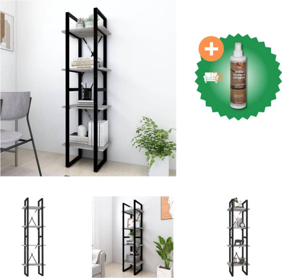 VidaXL Boekenkast naam Opbergruimte voor Tijdschriften Boeken DVDs 40x30x140cm Hout Metaal Grijs Sonoma Eiken Kast Inclusief Houtreiniger en verfrisser