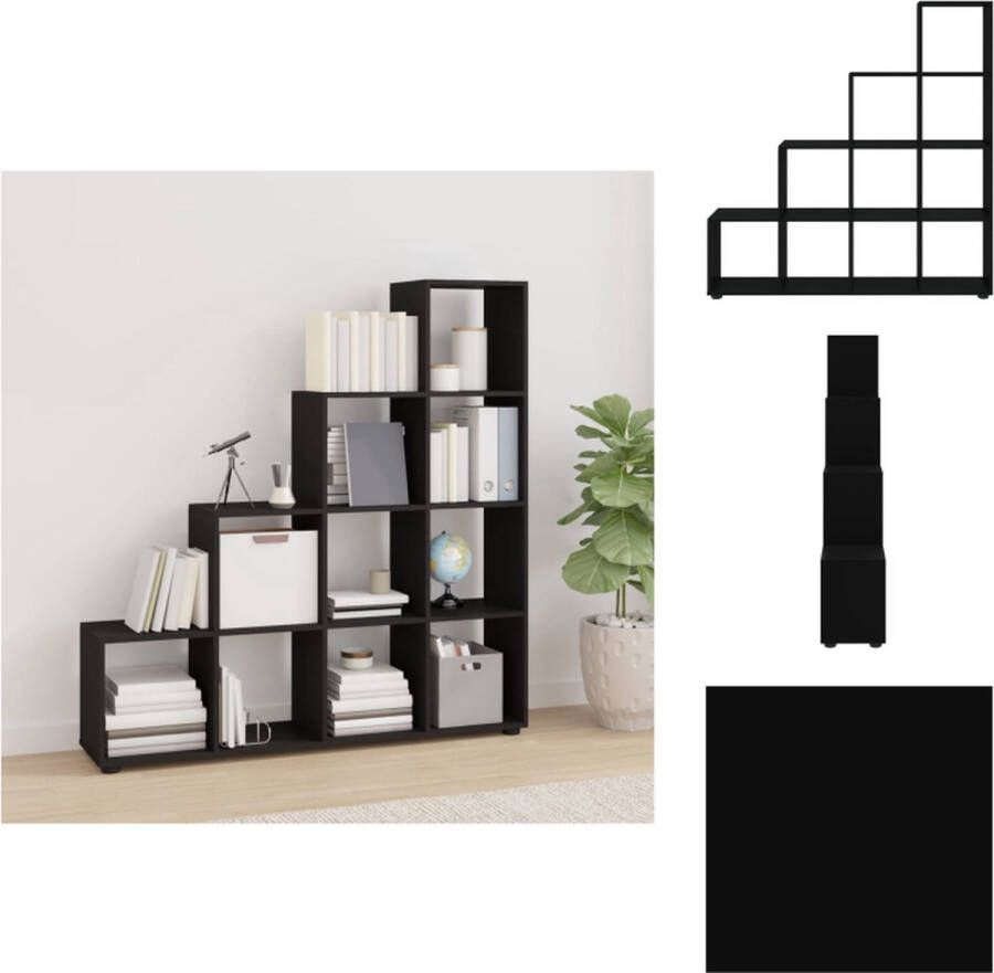 VidaXL Trapvormige Boekenkast Trapvormige Boekenkasten Boekenplank Boekenkast trapvormig 142 cm bewerkt hout zwart