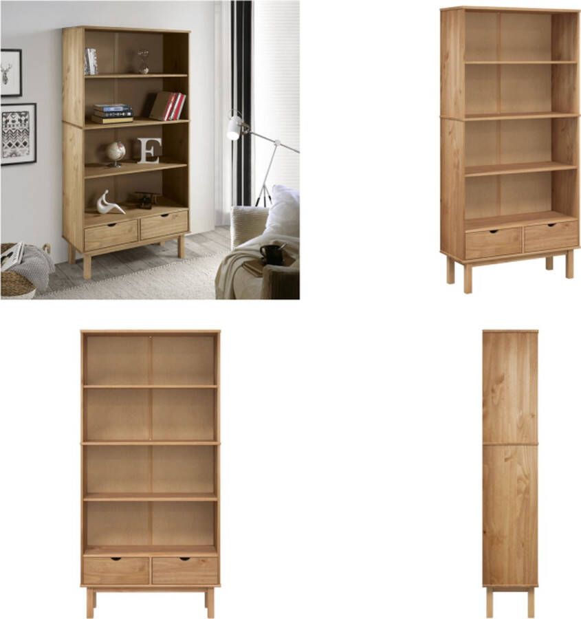 VidaXL Boekenkast OTTA 2 lades massief grenenhout Boekenkast Boekenkasten Boekenschap Boekenstandaard
