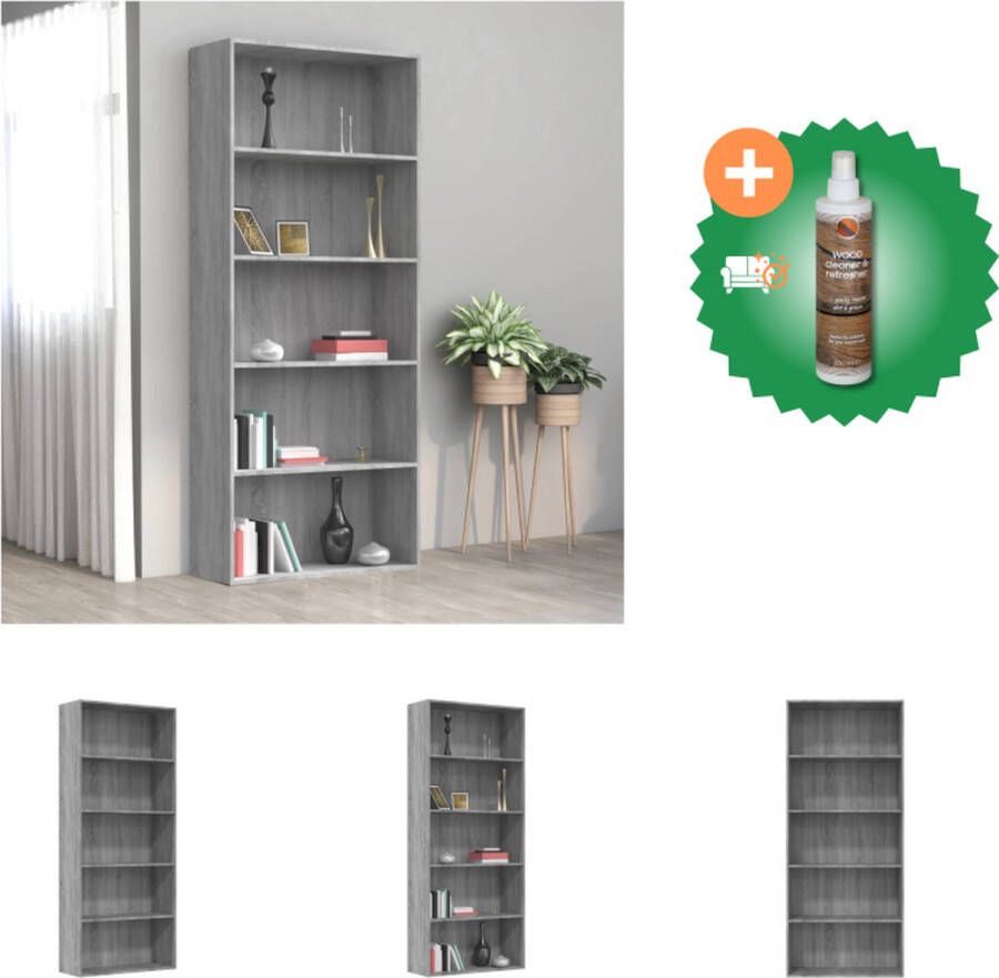 VidaXL Boekenkast Praktisch Materiaal 80x30x189 cm Grijs Sonoma Eiken Kast Inclusief Houtreiniger en verfrisser