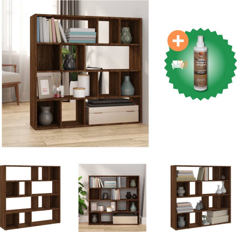 VidaXL Boekenkast Roomdivider 105x24x102 cm Bruineiken Stevig materiaal Kamerscherm Inclusief Houtreiniger en verfrisser