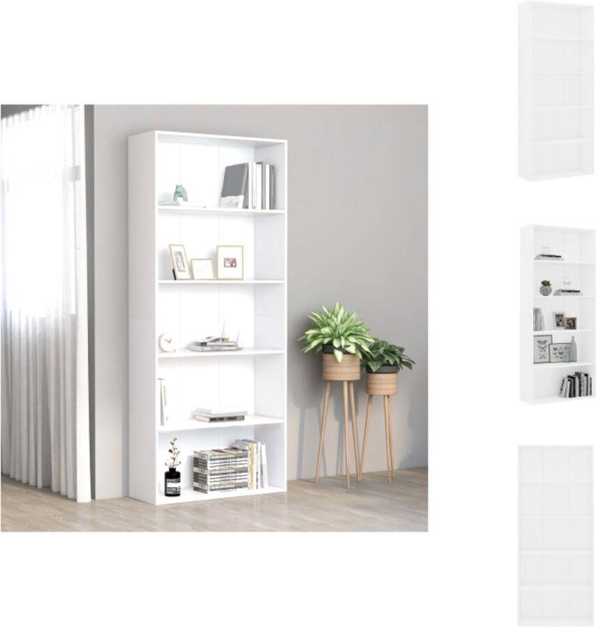 VidaXL Boekenkast Boekenkasten Kast Kasten Boekenkast met 5 schappen 80x30x189 cm bewerkt hout wit