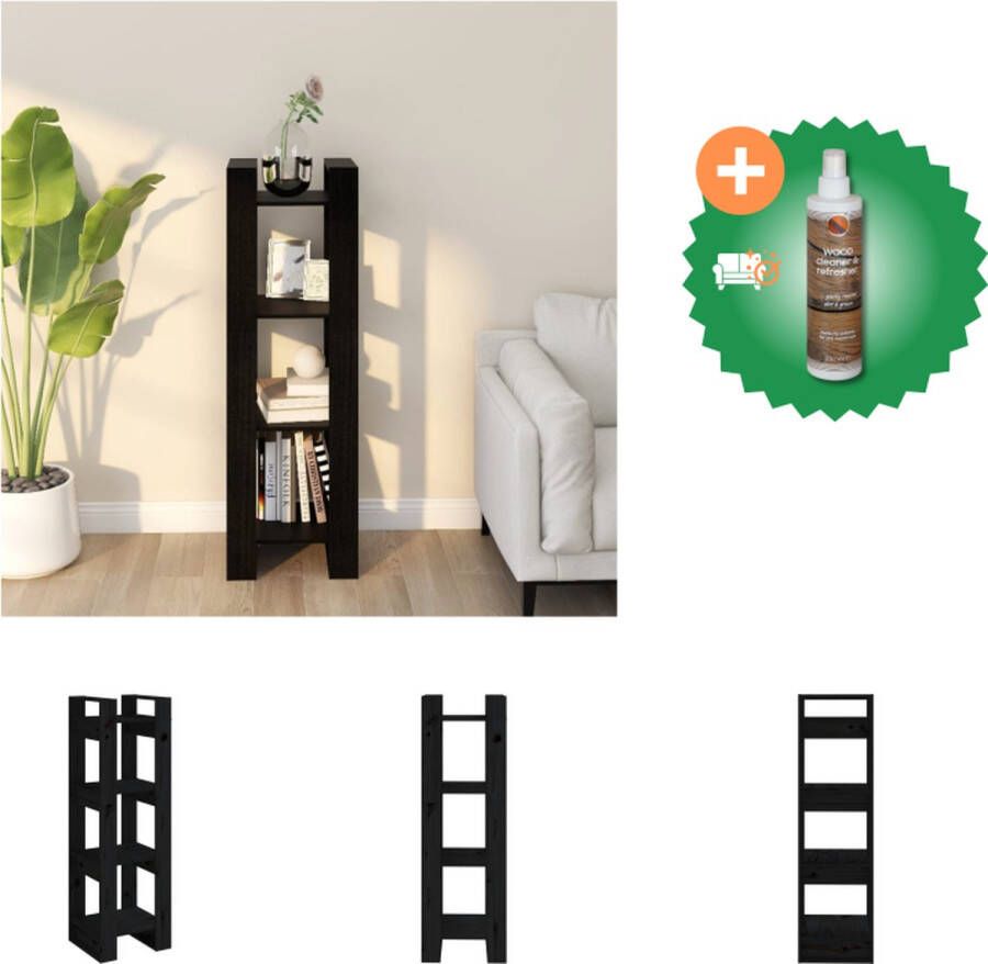 VidaXL Boekenkast kamerscherm 41x35x125 cm massief grenenhout zwart Kast Inclusief Houtreiniger en verfrisser