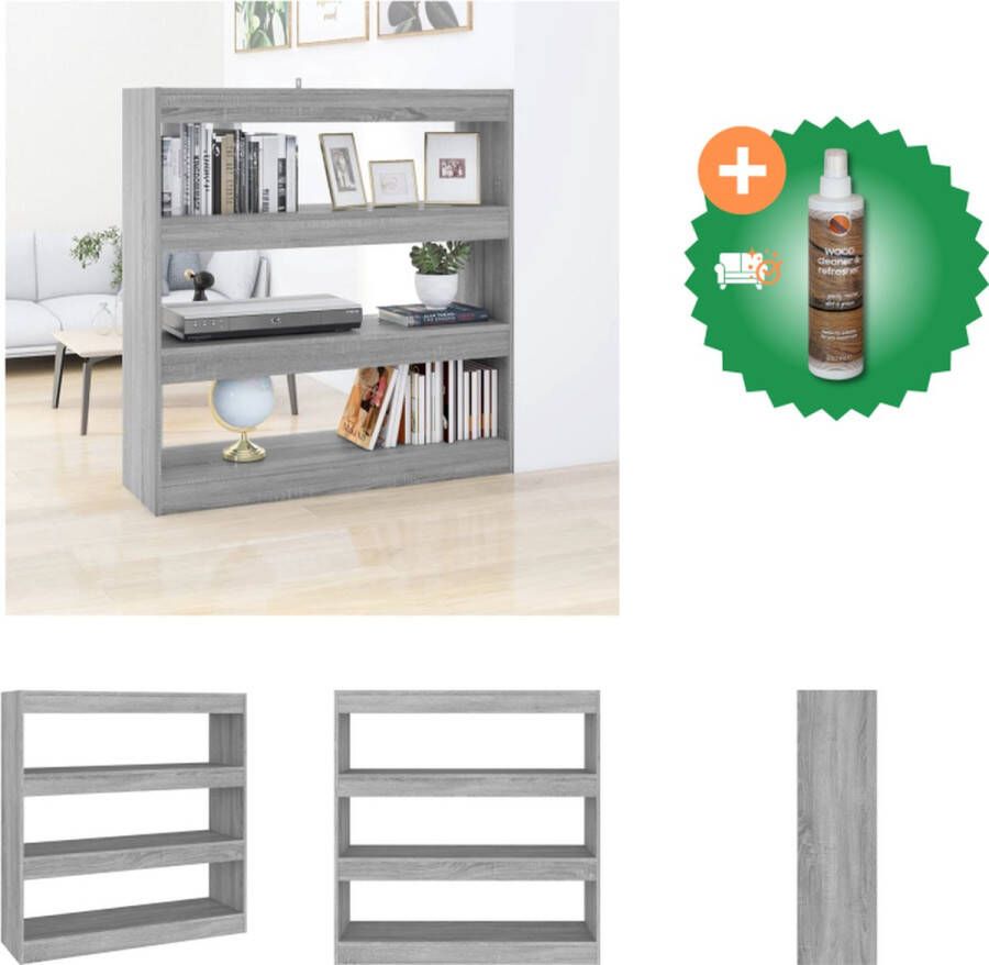 VidaXL Boekenkast Sonoma Eiken 100x30x103 cm Grijs Strategisch en praktisch kamermeubel Kast Inclusief Houtreiniger en verfrisser
