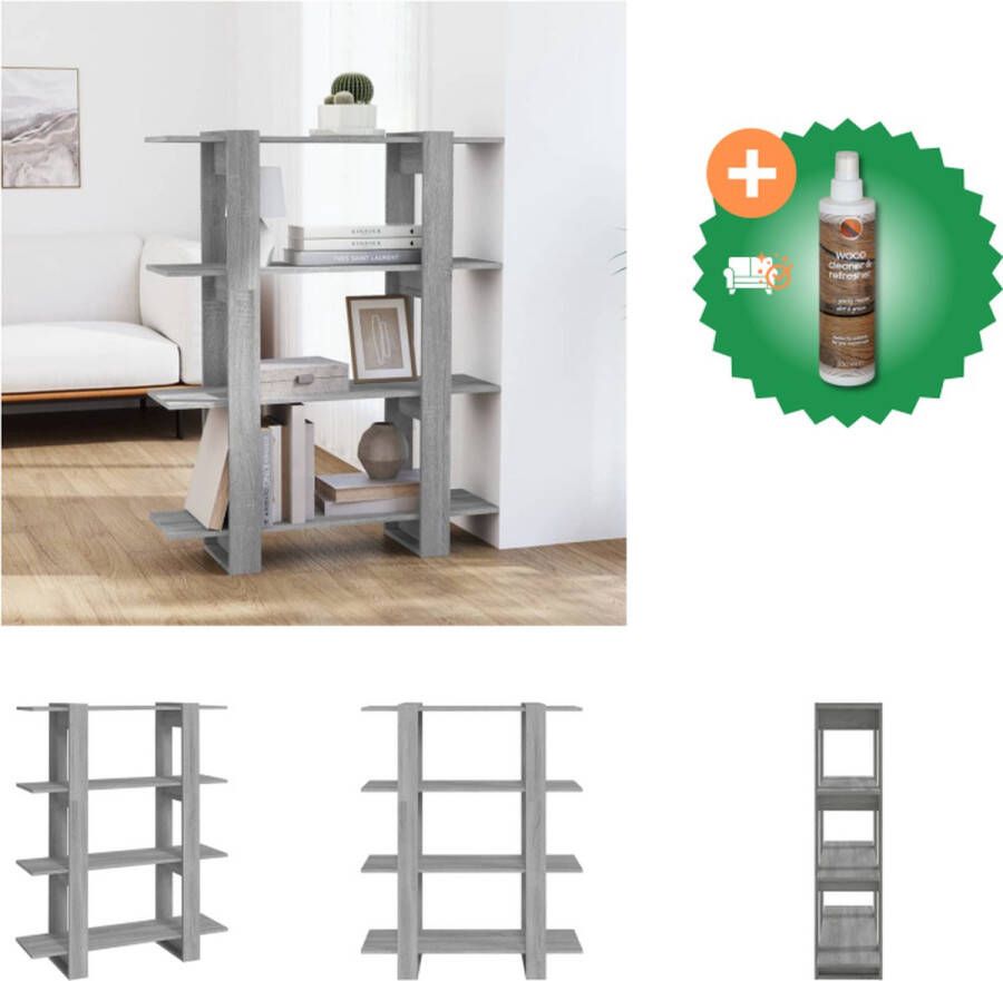 VidaXL Boekenkast Sonoma Eiken 100x30x123.5 cm Grijs Bewerkt Hout Kast Inclusief Houtreiniger en verfrisser