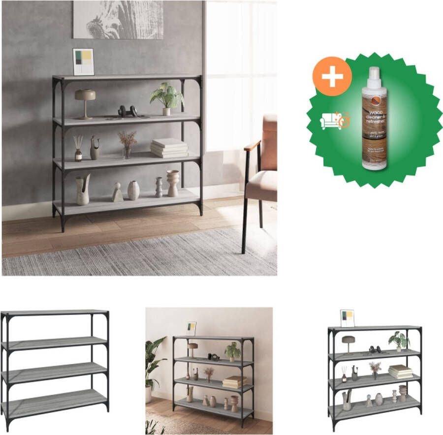 VidaXL Boekenkast 100x33x100 cm hout en staal grijs sonoma eikenkleur Kast Inclusief Houtreiniger en verfrisser