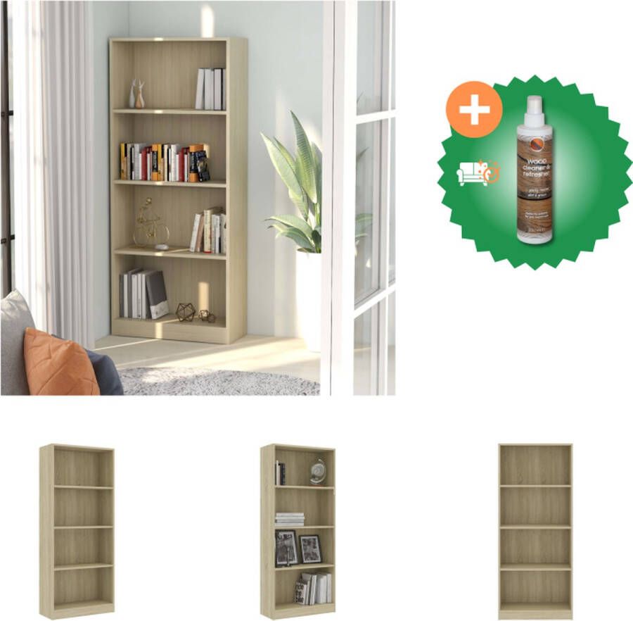 VidaXL Boekenkast Sonoma eiken 60 x 24 x 142 cm Stabiel en duurzaam 4 open schappen Kast Inclusief Houtreiniger en verfrisser