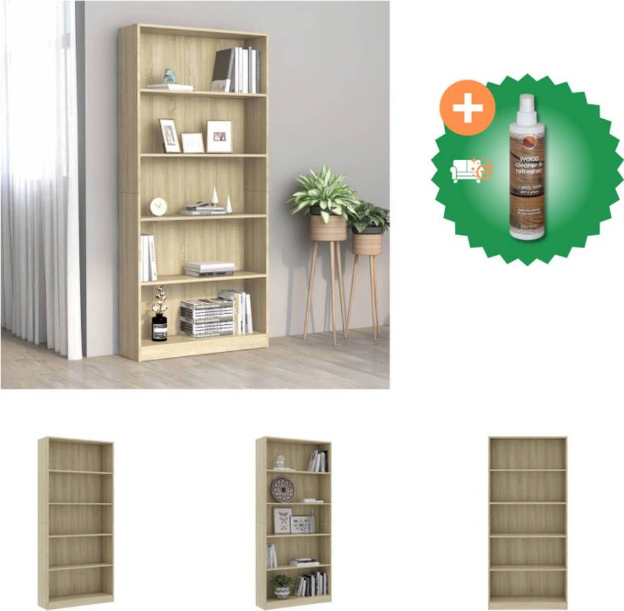 VidaXL Boekenkast met 5 schappen 80x24x175 cm bewerkt hout sonoma eik Kast Inclusief Houtreiniger en verfrisser