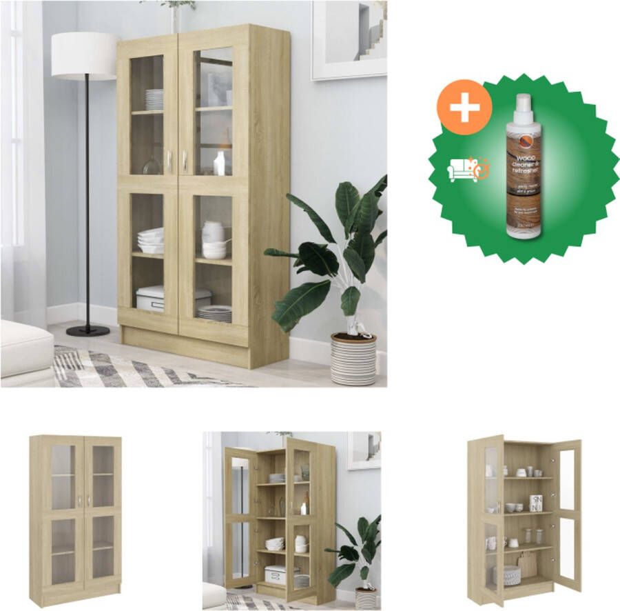 VidaXL Boekenkast Sonoma Eiken 82.5 x 30.5 x 150 cm 4 ruime vakken en 2 deuren Kast Inclusief Houtreiniger en verfrisser