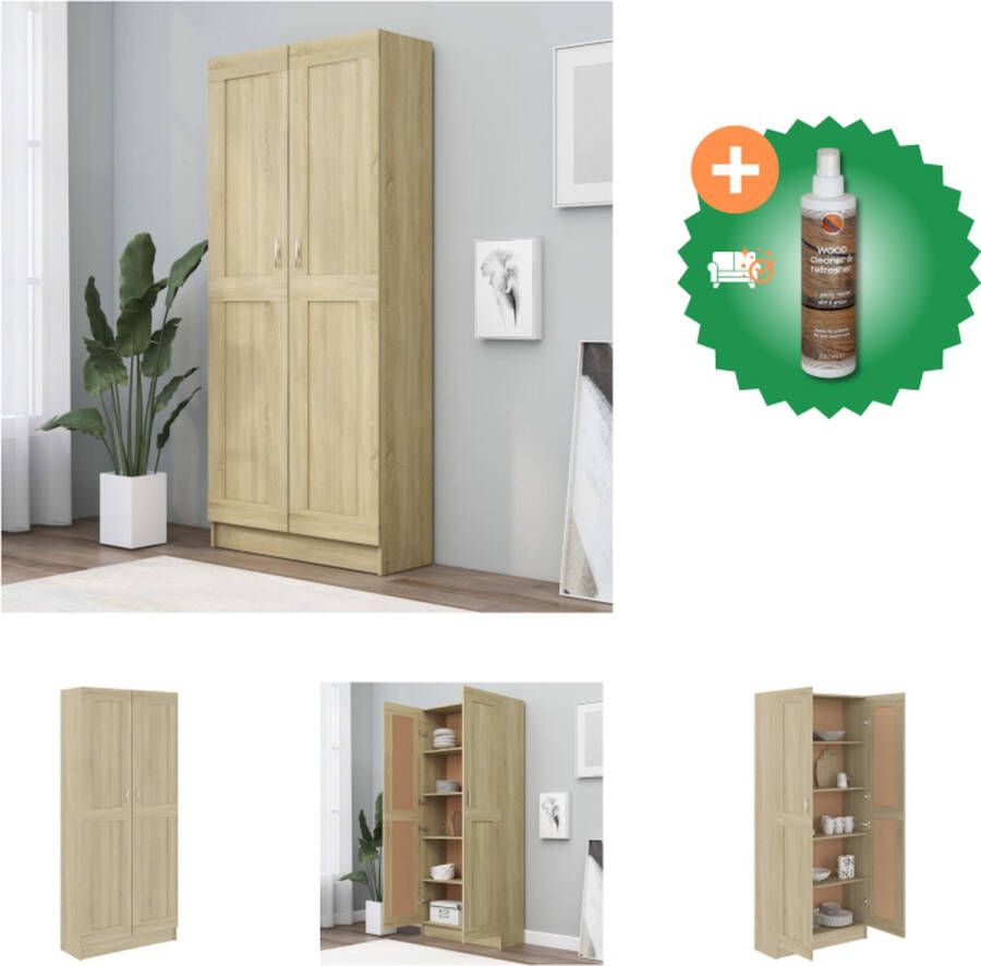 VidaXL Boekenkast Sonoma Eiken 82.5x30.5x185.5 cm 5 Vakken 2 Deuren Kast Inclusief Houtreiniger en verfrisser