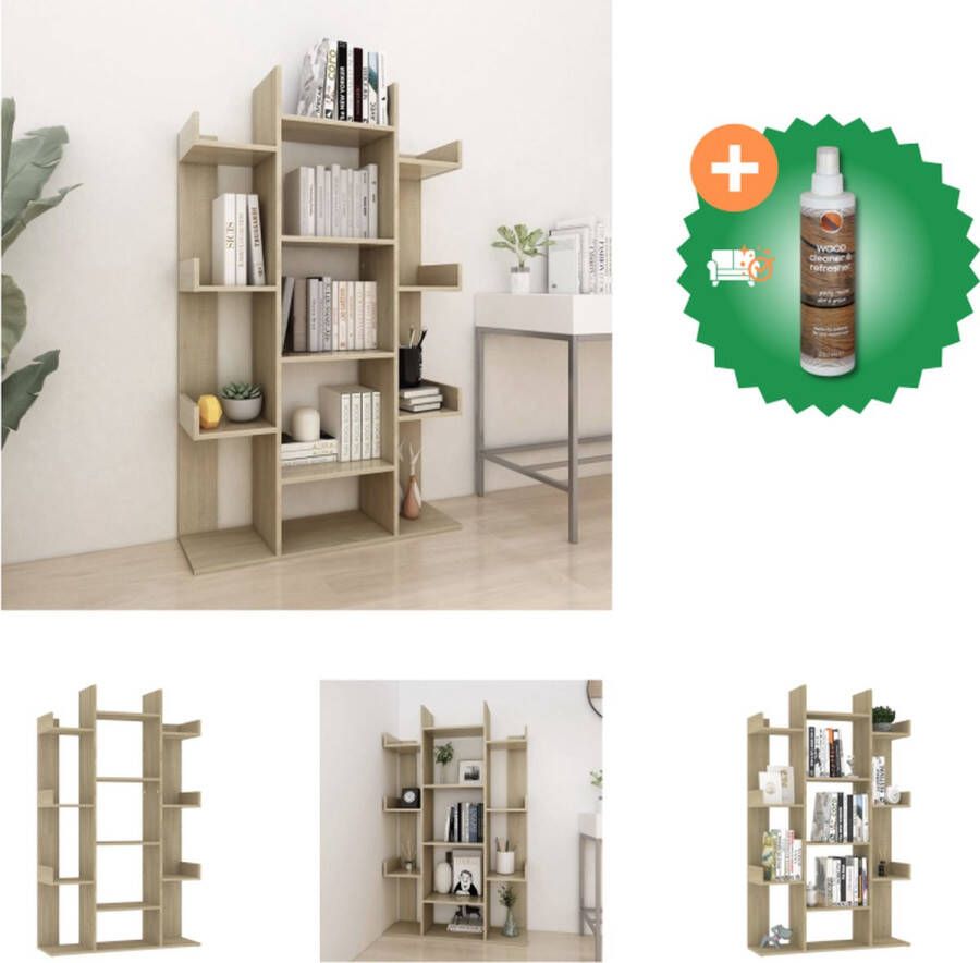 VidaXL Boekenkast 86x25-5x140 cm spaanplaat sonoma eikenkleurig Kast Inclusief Houtreiniger en verfrisser