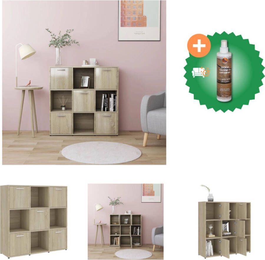 VidaXL Boekenkast 90x30x90 cm spaanplaat sonoma eikenkleurig Kast Inclusief Houtreiniger en verfrisser