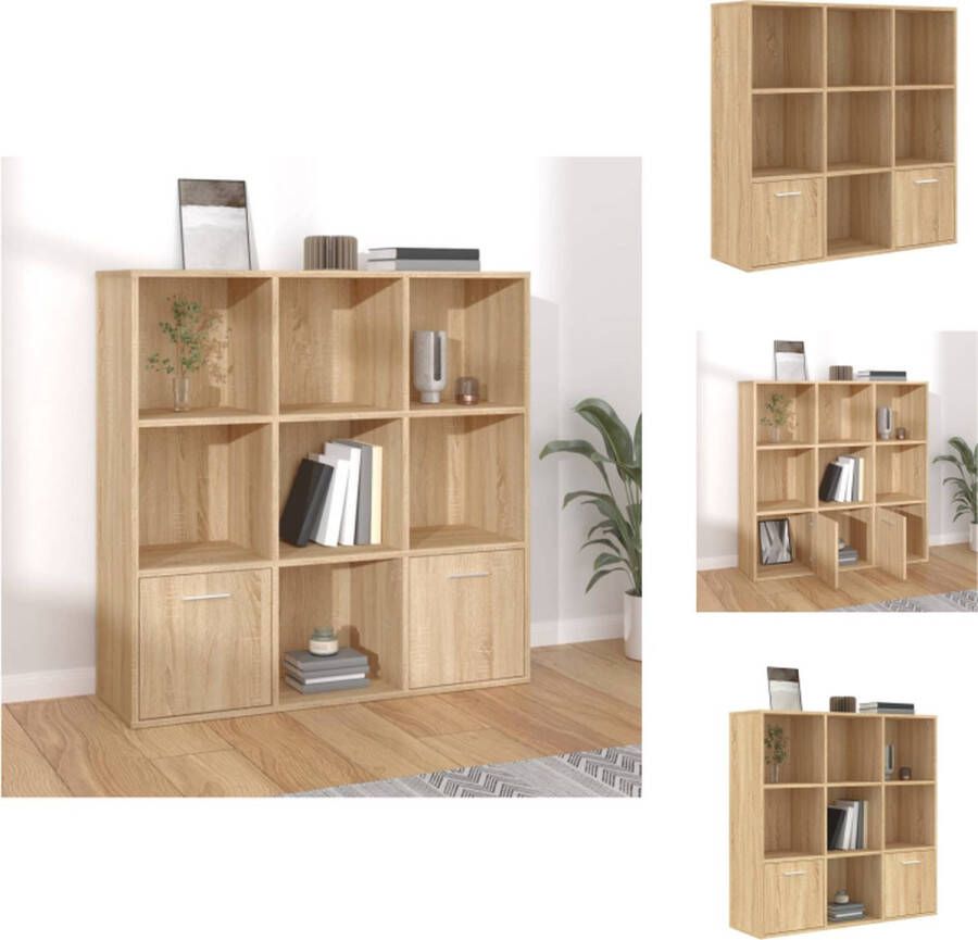 VidaXL Boekenkast Sonoma Eiken 98 x 30 x 98 cm Met 7 Open Kubussen en 2 Deuren Kast