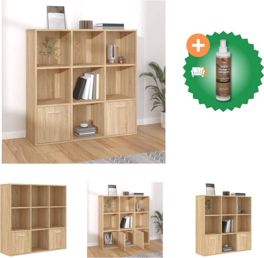 VidaXL Boekenkast Sonoma Eiken 98 x 30 x 98 cm Met 7 Open Kubussen en 2 Deuren Kast Inclusief Houtreiniger en verfrisser