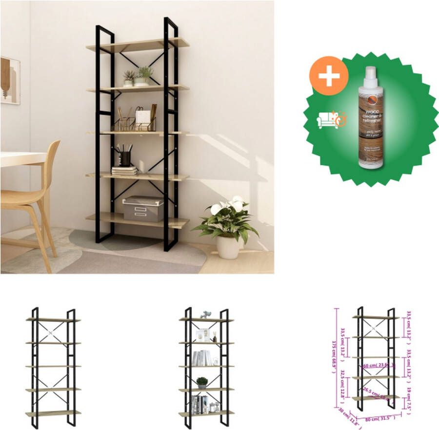 VidaXL Boekenkast Sonoma Eiken Hoge en Lage Kast 80x30x105 cm en 80x30x70 cm Montage vereist Kast Inclusief Houtreiniger en verfrisser