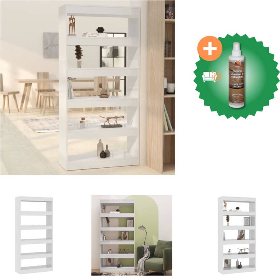VidaXL Boekenkast kamerscherm 80x30x166 cm spaanplaat hoogglans wit Kast Inclusief Houtreiniger en verfrisser