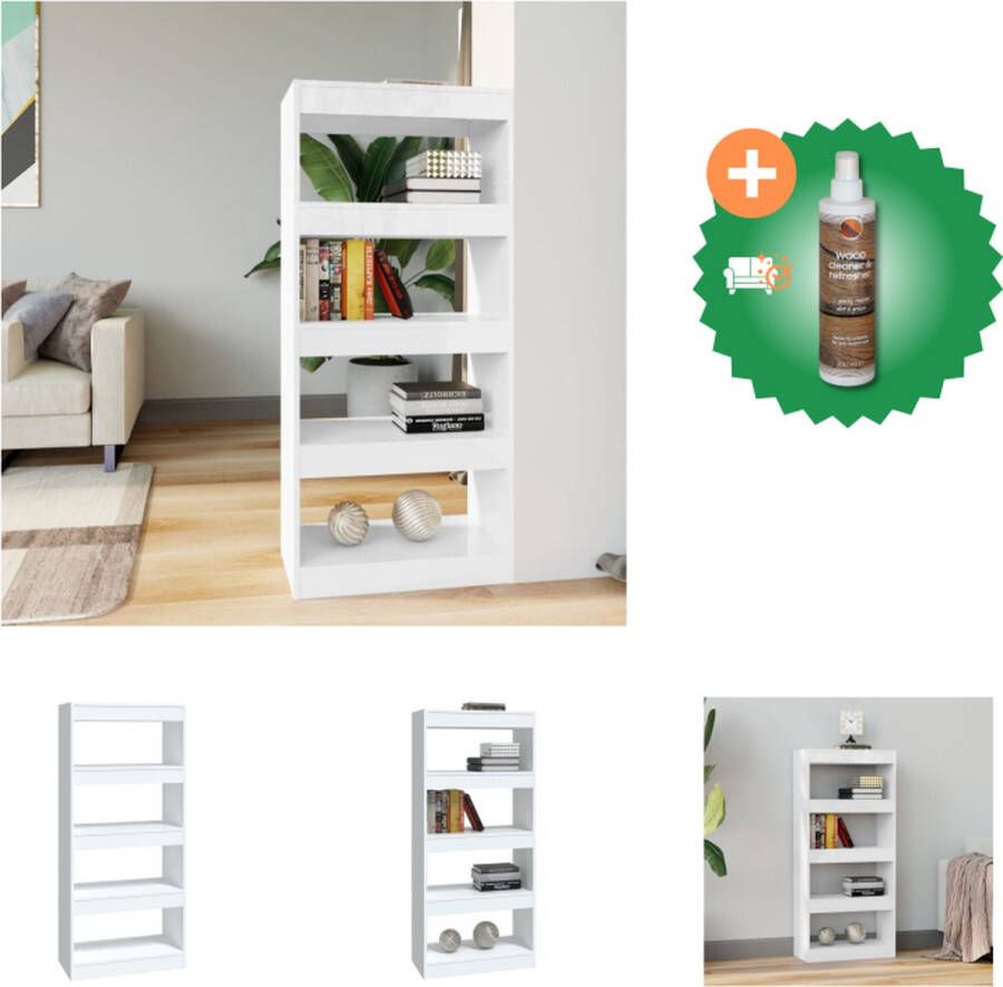 VidaXL Boekenkast kamerscherm 60x30x135 cm bewerkt hout hoogglans wit Kast Inclusief Houtreiniger en verfrisser